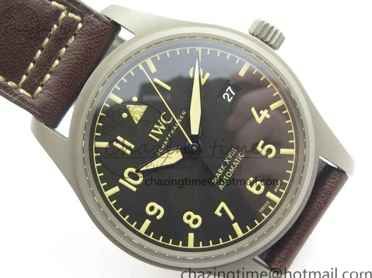 MIROTIME 0310 SmartChoice Mark XVIII IW327006 Titanium M+F 1:1 Best Edition Black Dial on Brown Leather Strap A 7145